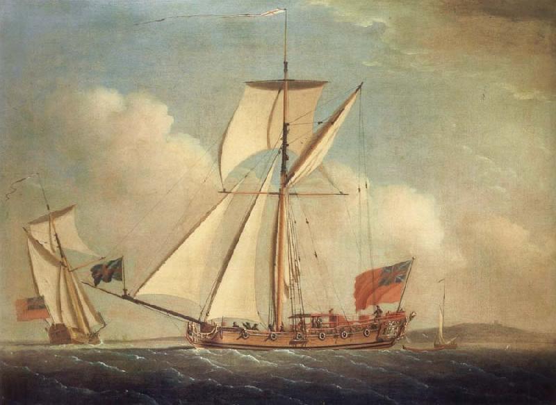 Monamy, Peter English Cutter-righged yacht in two positions oil painting picture